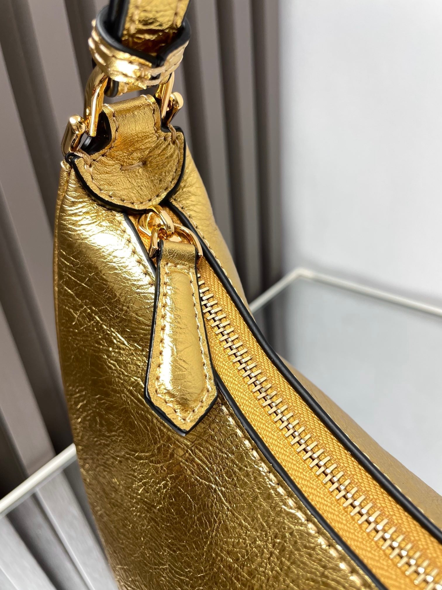 FENDI FENDIGRAPHY MEDIUM 29 IN GOLD METALLIC SMOOTH LAMBSKIN GOLD HARDWARE