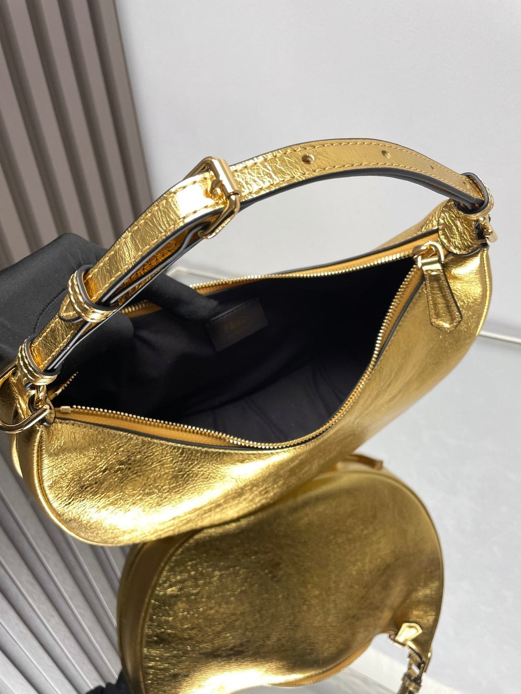 FENDI FENDIGRAPHY MEDIUM 29 IN GOLD METALLIC SMOOTH LAMBSKIN GOLD HARDWARE