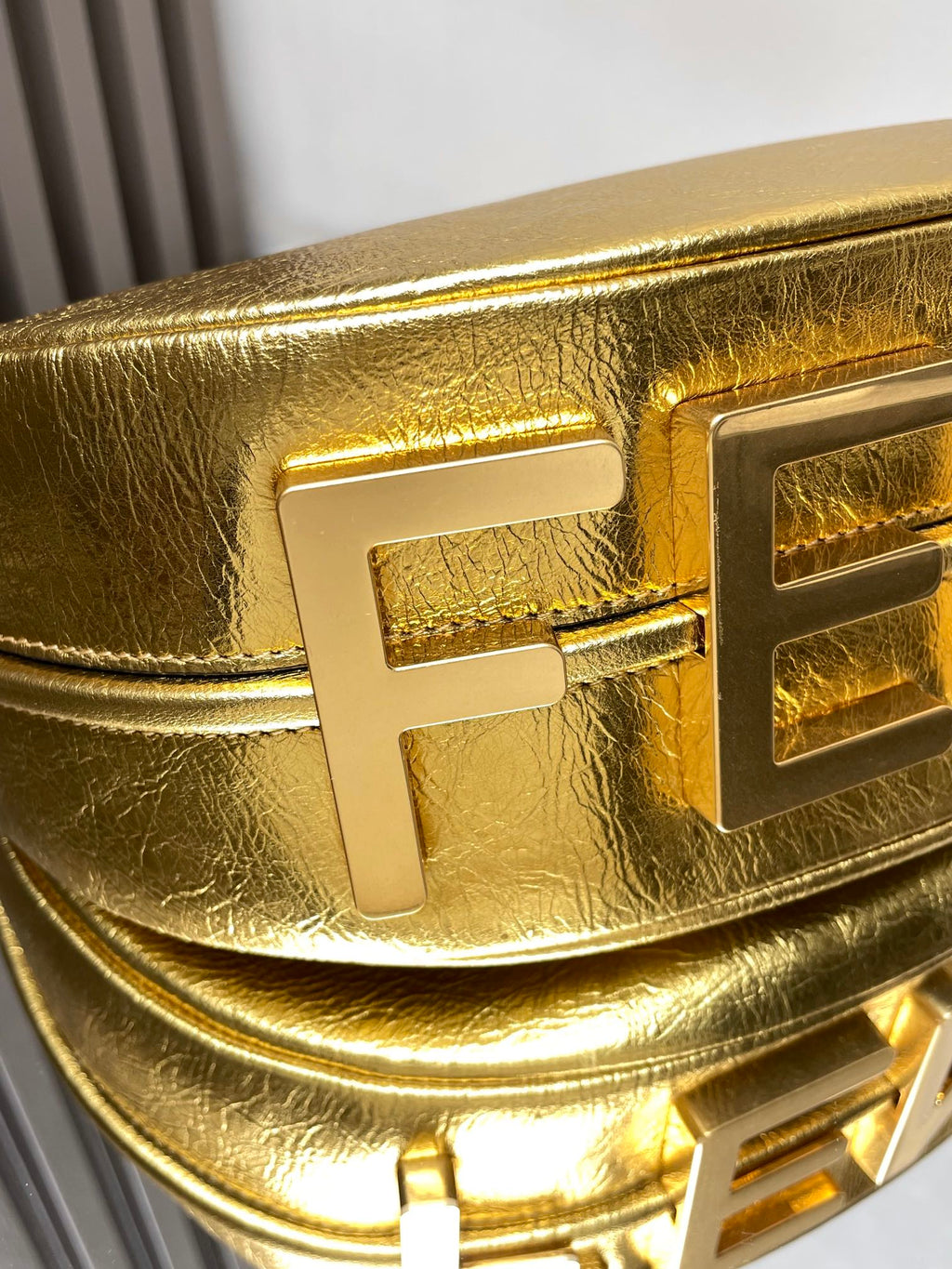 FENDI FENDIGRAPHY MEDIUM 29 IN GOLD METALLIC SMOOTH LAMBSKIN GOLD HARDWARE
