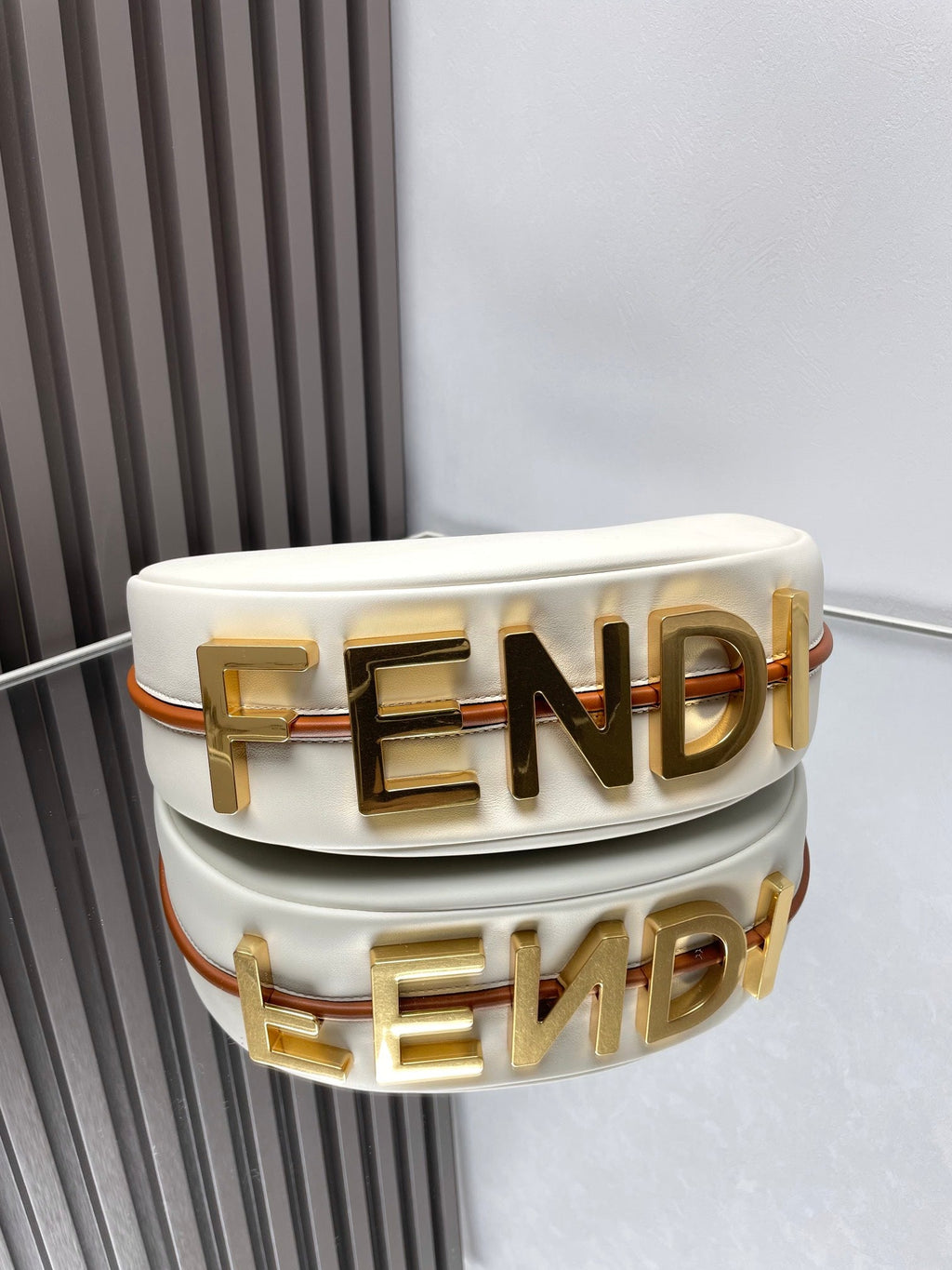 FENDI FENDIGRAPHY MEDIUM 29 IN WHITE AND ORANGE TRIM SMOOTH LAMBSKIN GOLD HARDWARE