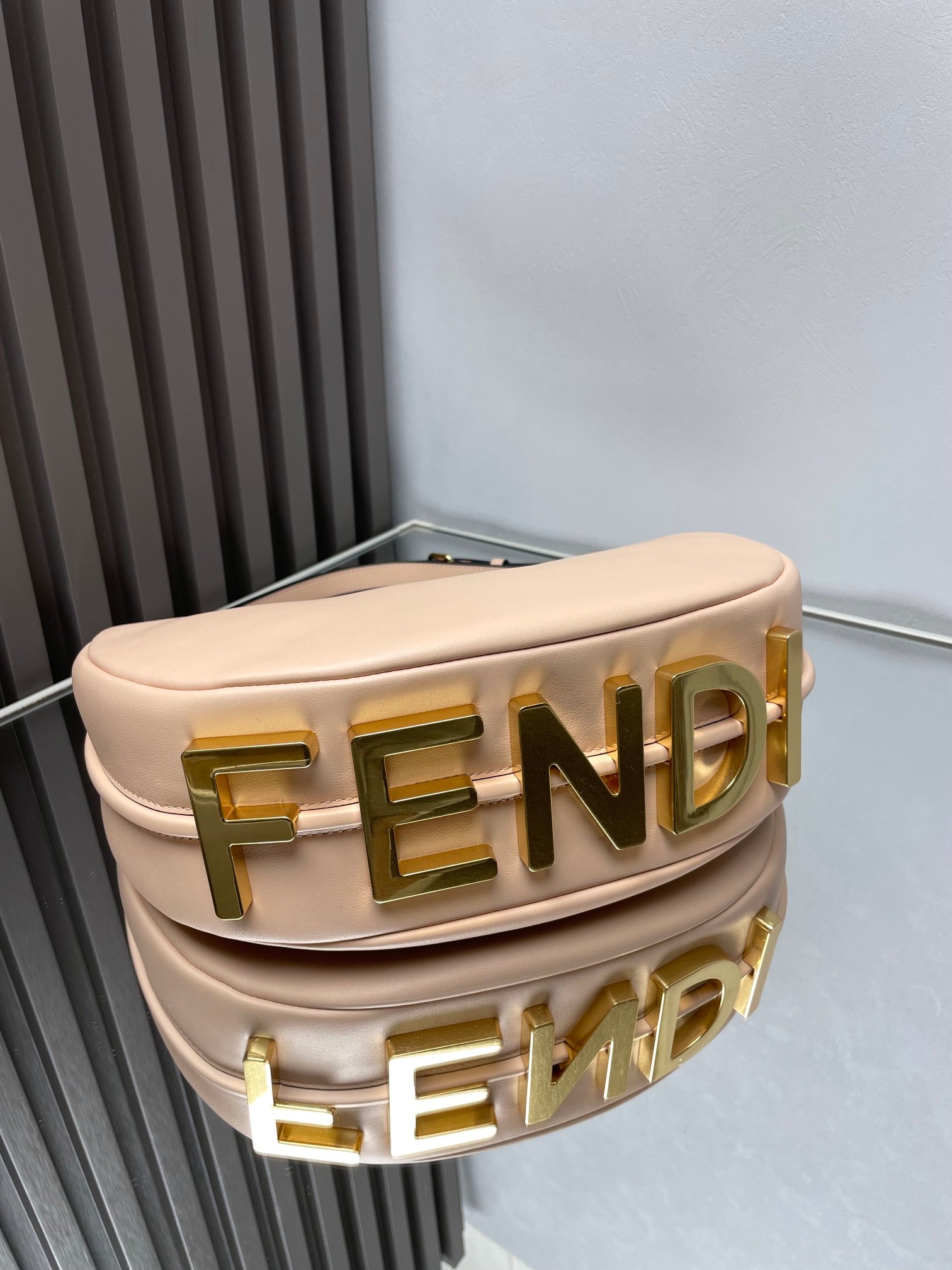 FENDI FENDIGRAPHY MEDIUM 29 IN BISQUE SMOOTH LAMBSKIN GOLD HARDWARE