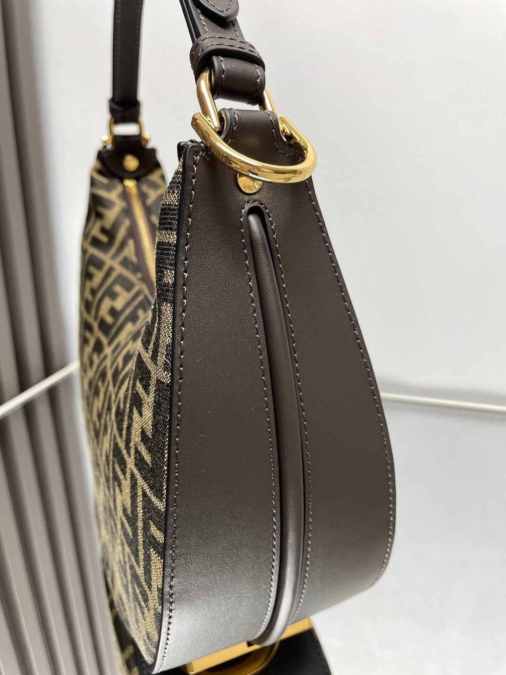 FENDI FENDIGRAPHY MEDIUM 29 IN GURKHA JACQUARD FABRIC FF MOTIF GOLD HARDWARE
