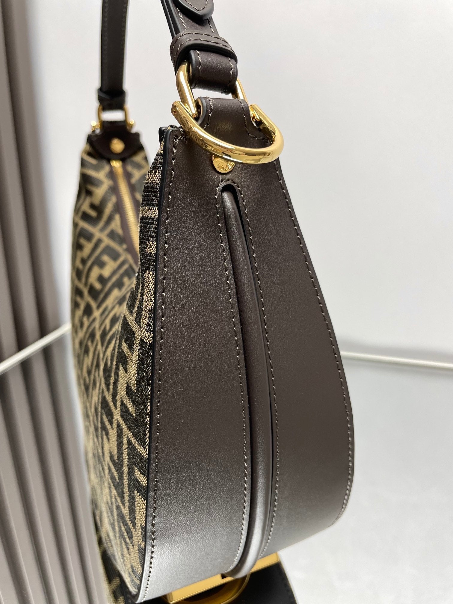 FENDI FENDIGRAPHY MEDIUM 29 IN GURKHA JACQUARD FABRIC FF MOTIF GOLD HARDWARE