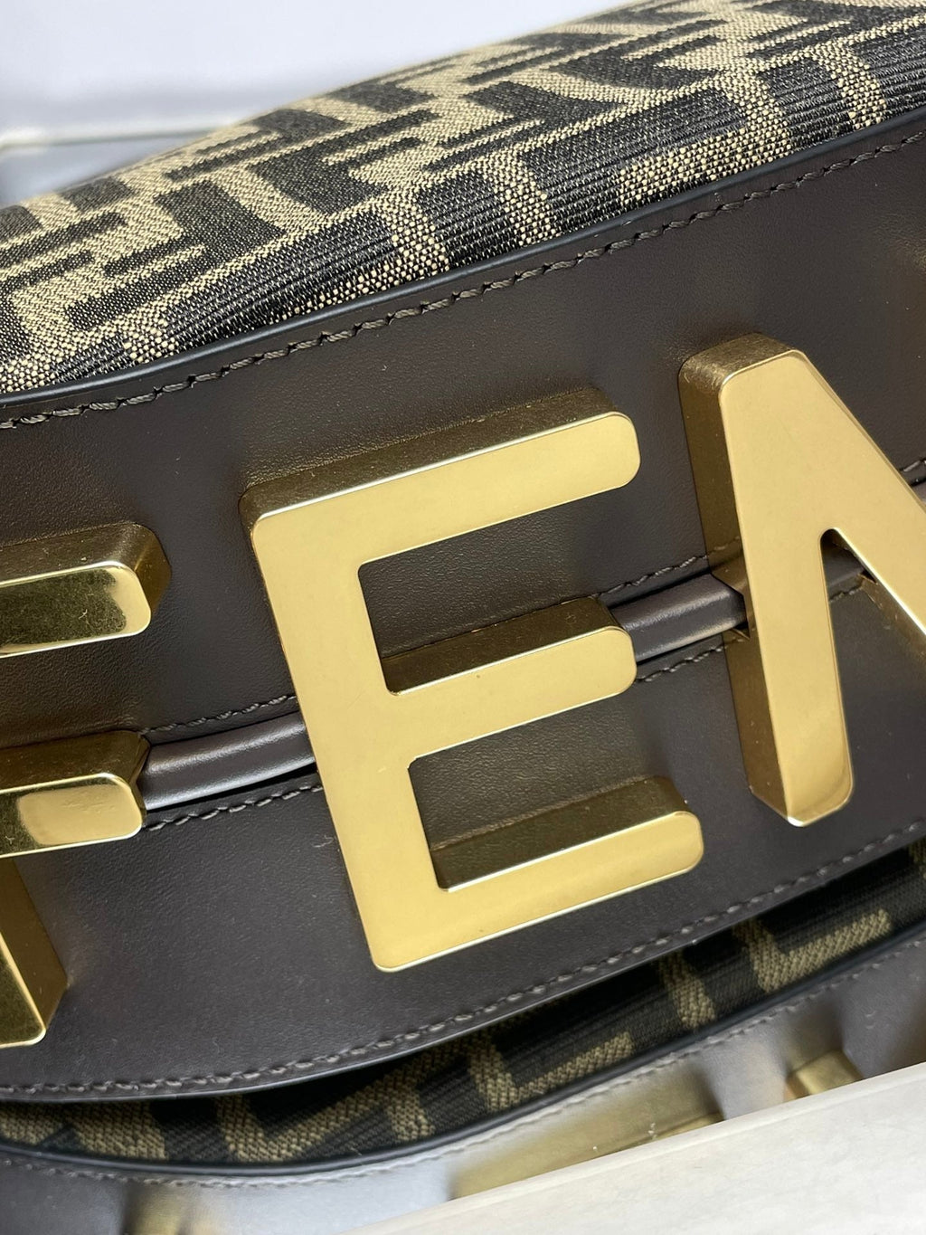 FENDI FENDIGRAPHY MEDIUM 29 IN GURKHA JACQUARD FABRIC FF MOTIF GOLD HARDWARE