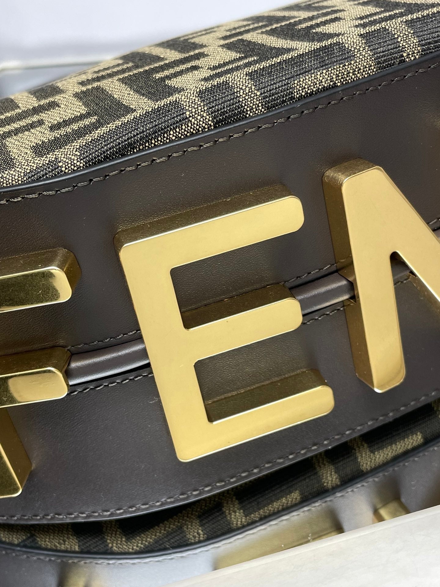 FENDI FENDIGRAPHY MEDIUM 29 IN GURKHA JACQUARD FABRIC FF MOTIF GOLD HARDWARE