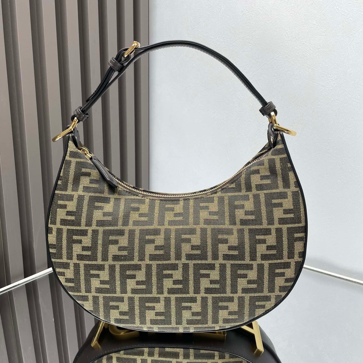FENDI FENDIGRAPHY MEDIUM 29 IN GURKHA JACQUARD FABRIC FF MOTIF GOLD HARDWARE