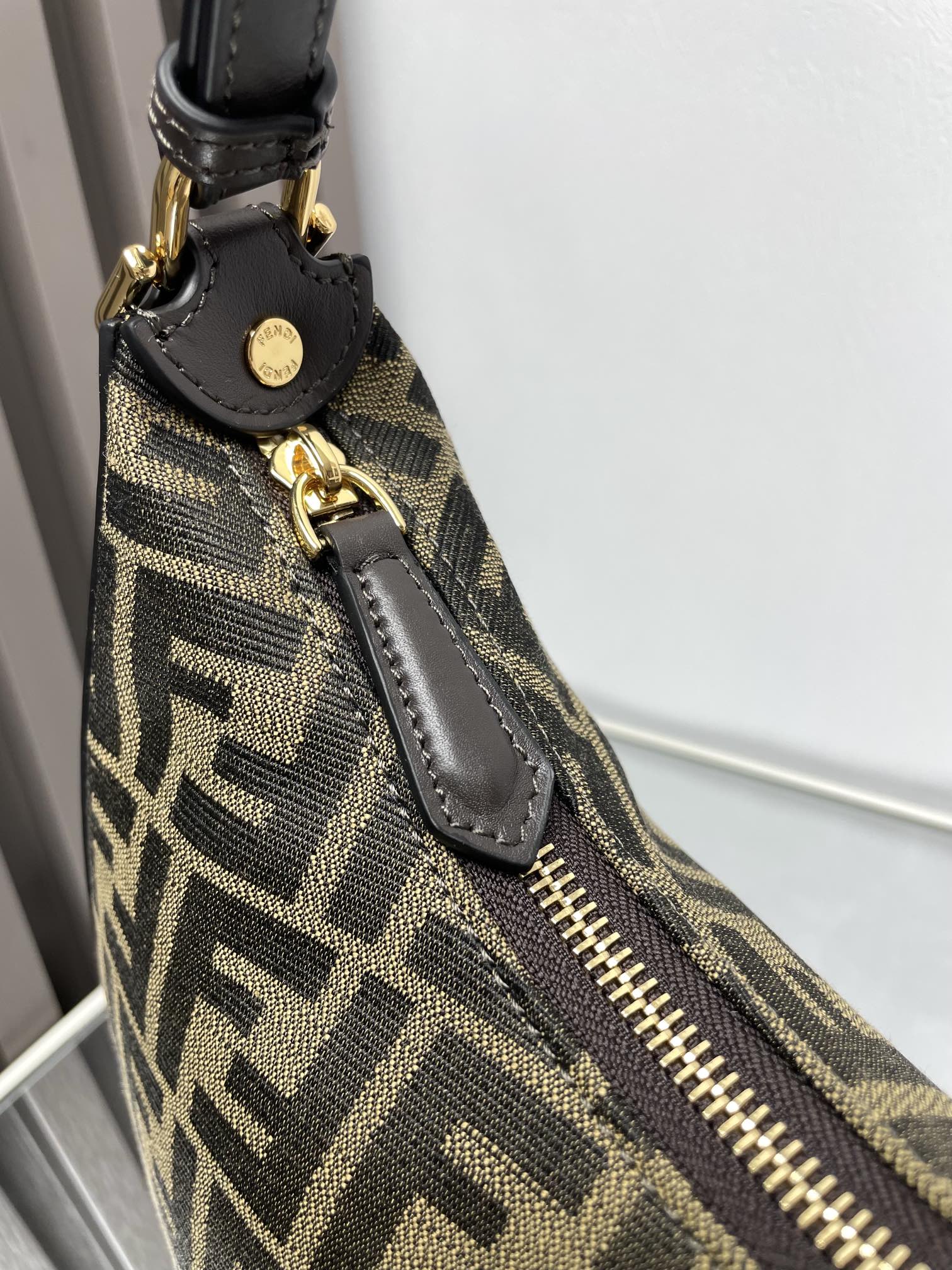 FENDI FENDIGRAPHY MEDIUM 29 IN GURKHA JACQUARD FABRIC FF MOTIF GOLD HARDWARE