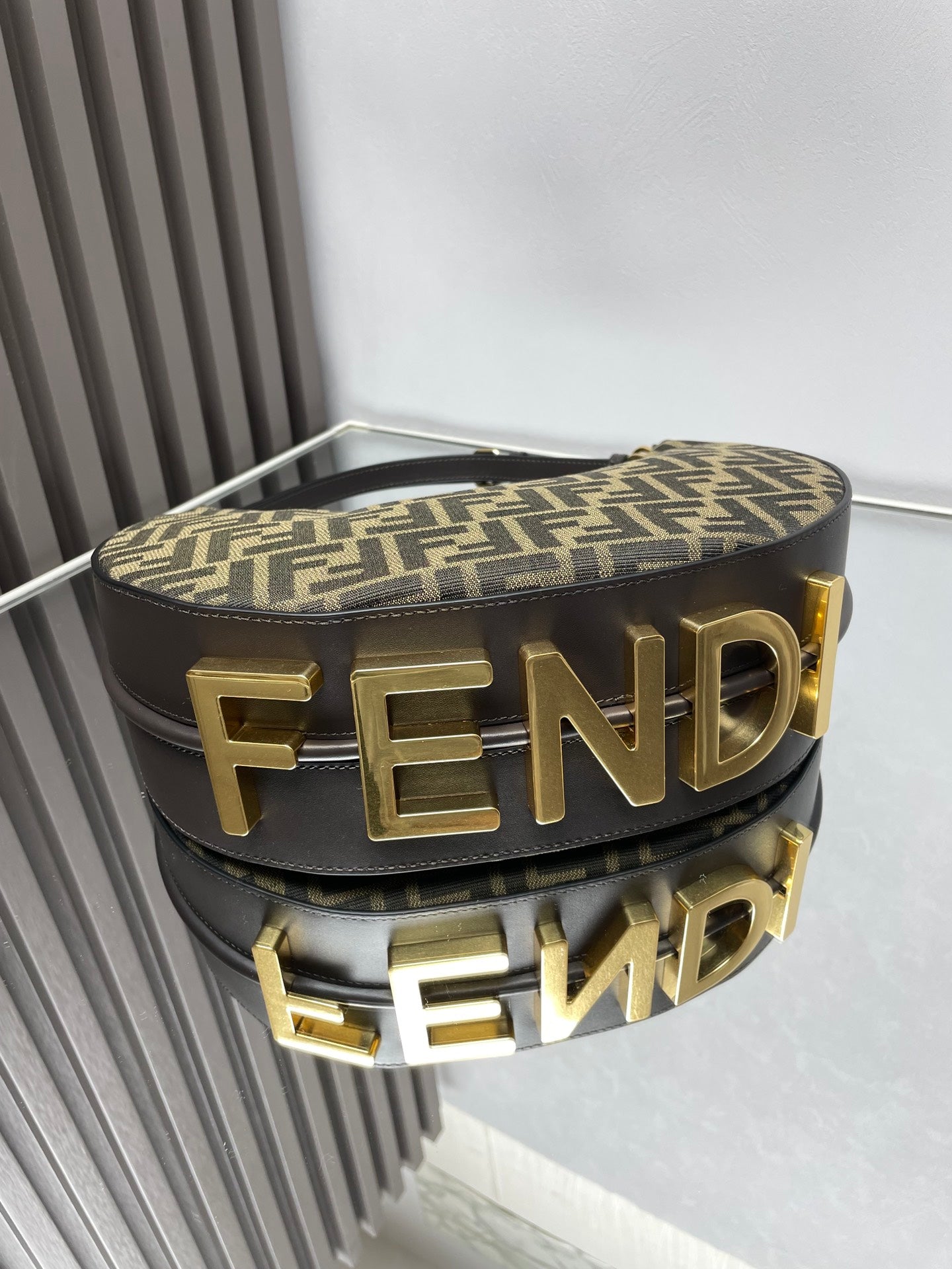 FENDI FENDIGRAPHY MEDIUM 29 IN GURKHA JACQUARD FABRIC FF MOTIF GOLD HARDWARE