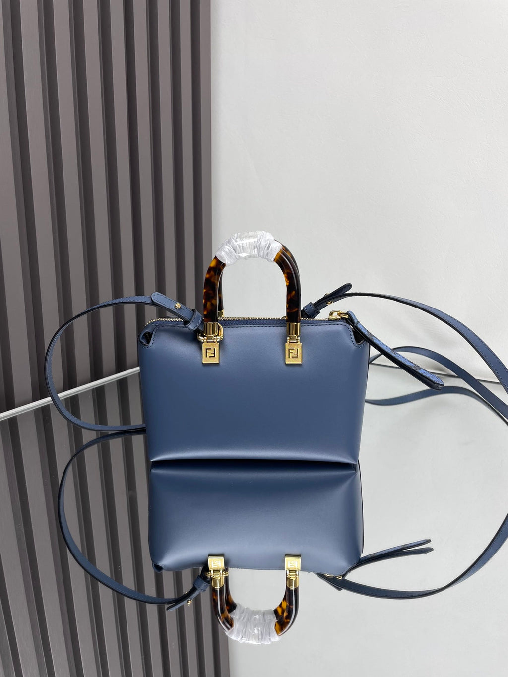 FENDI BY THE WAY MINI 18 IN AEGEAN BLUE LAMBSKIN GOLD HARDWARE