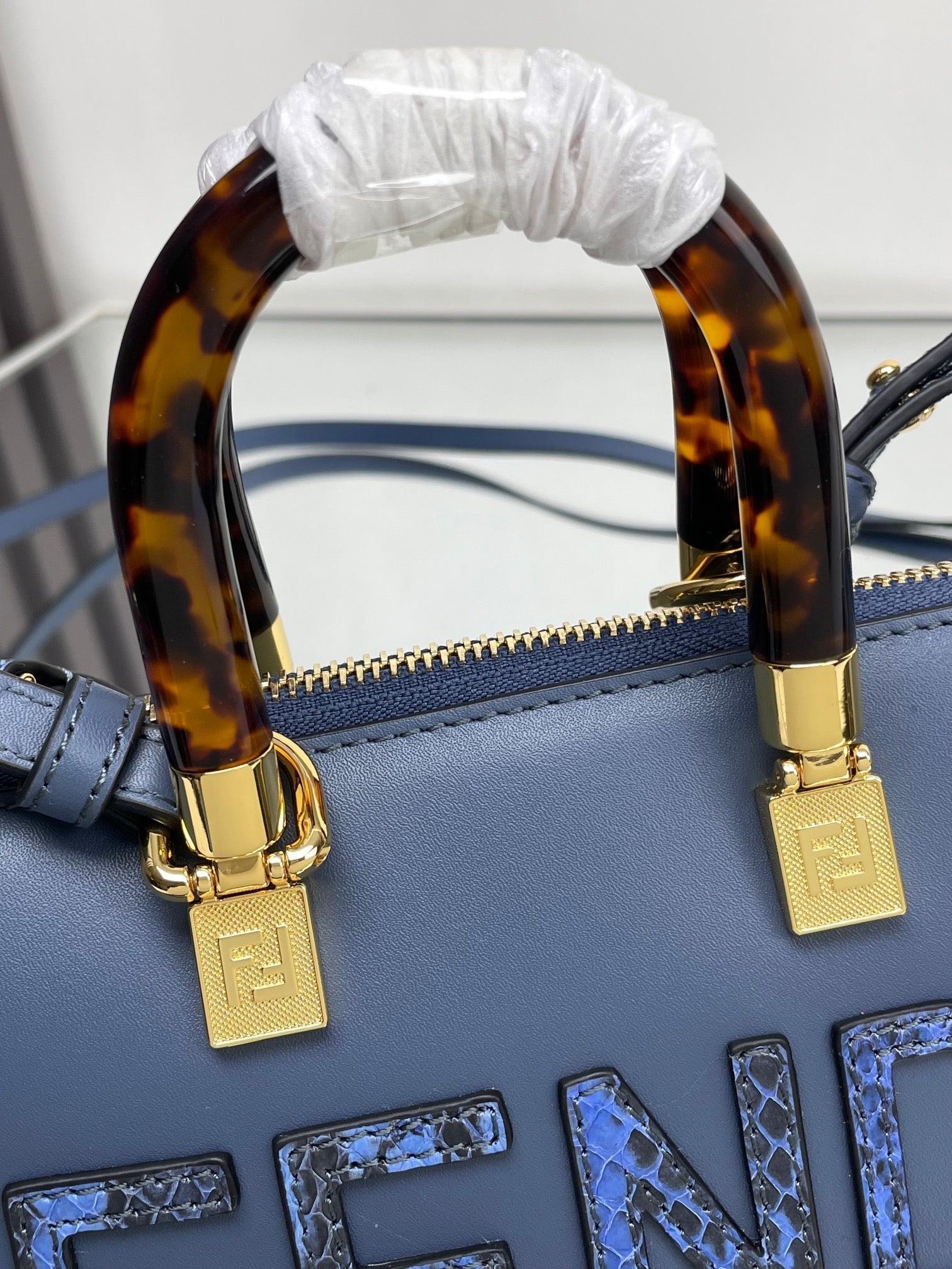 FENDI BY THE WAY MINI 18 IN AEGEAN BLUE LAMBSKIN GOLD HARDWARE