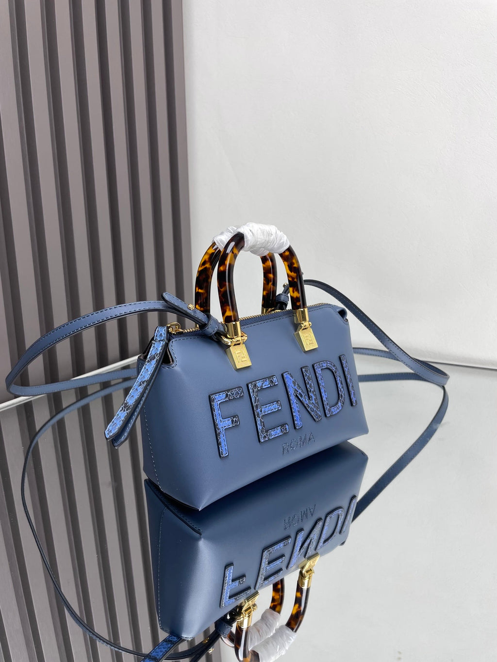 FENDI BY THE WAY MINI 18 IN AEGEAN BLUE LAMBSKIN GOLD HARDWARE