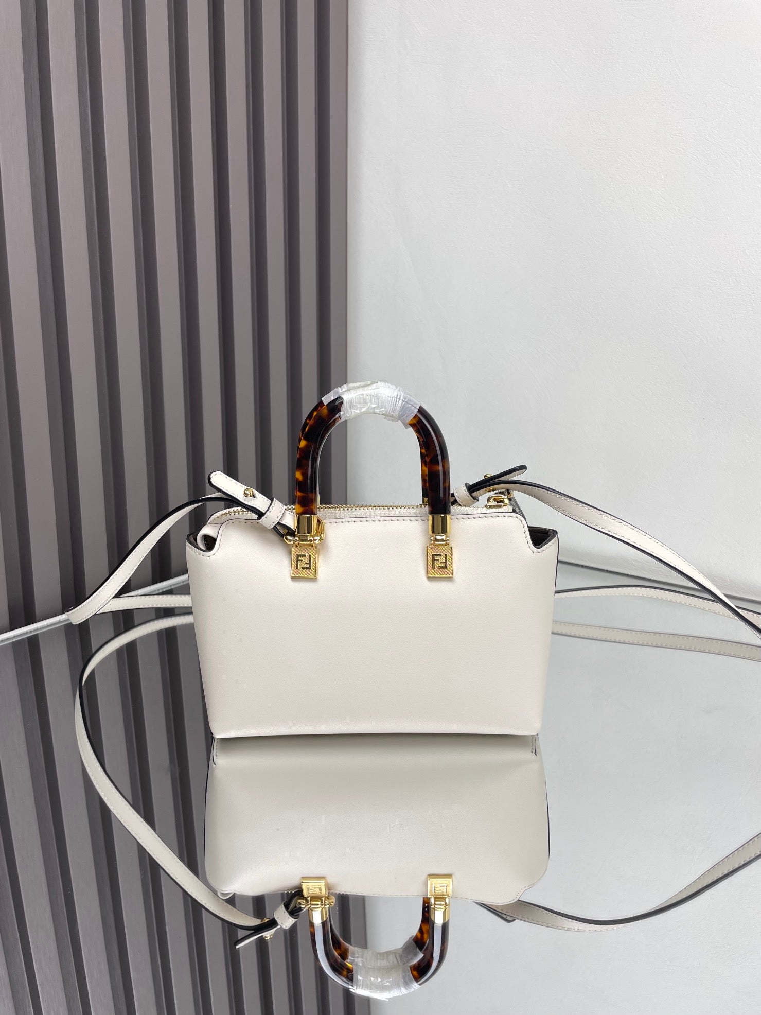 FENDI BY THE WAY MINI 18 IN WHITE LAMBSKIN GOLD HARDWARE