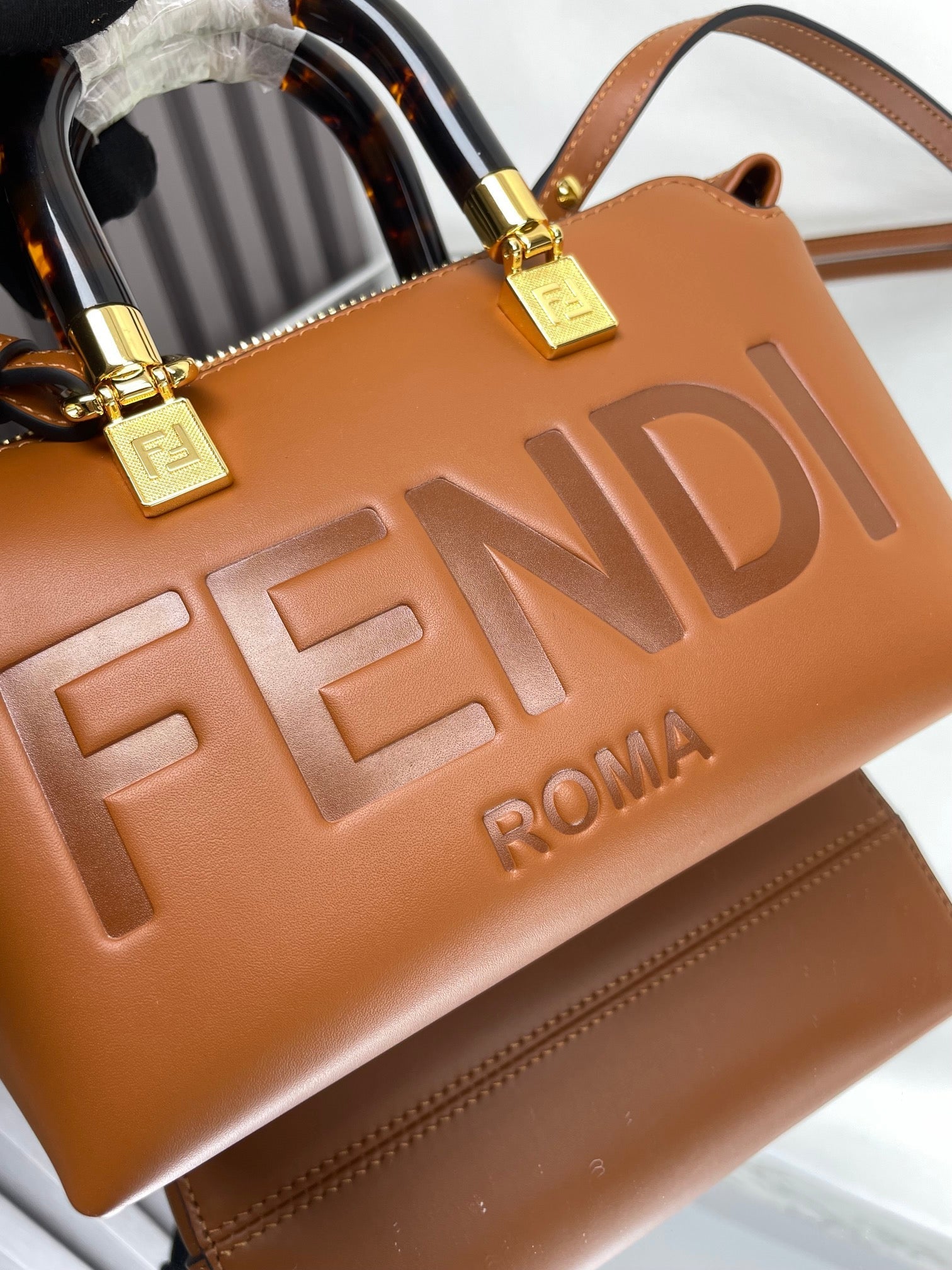 FENDI BY THE WAY MINI 18 IN BURNT ORANGE EMBOSSED CALFSKIN GOLD HARDWARE