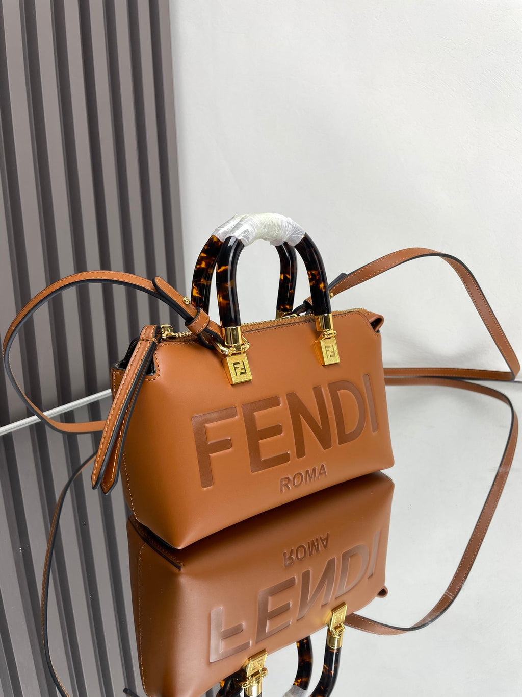 FENDI BY THE WAY MINI 18 IN BURNT ORANGE EMBOSSED CALFSKIN GOLD HARDWARE