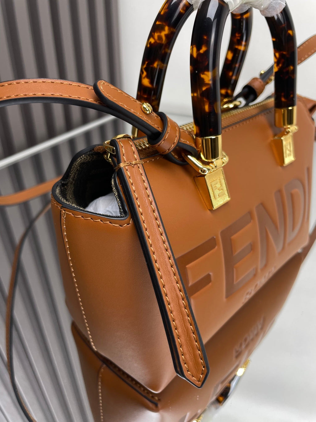 FENDI BY THE WAY MINI 18 IN BURNT ORANGE EMBOSSED CALFSKIN GOLD HARDWARE