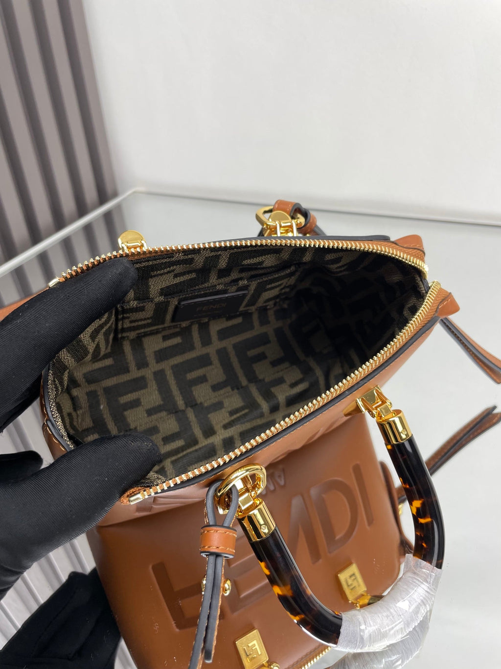 FENDI BY THE WAY MINI 18 IN BURNT ORANGE EMBOSSED CALFSKIN GOLD HARDWARE