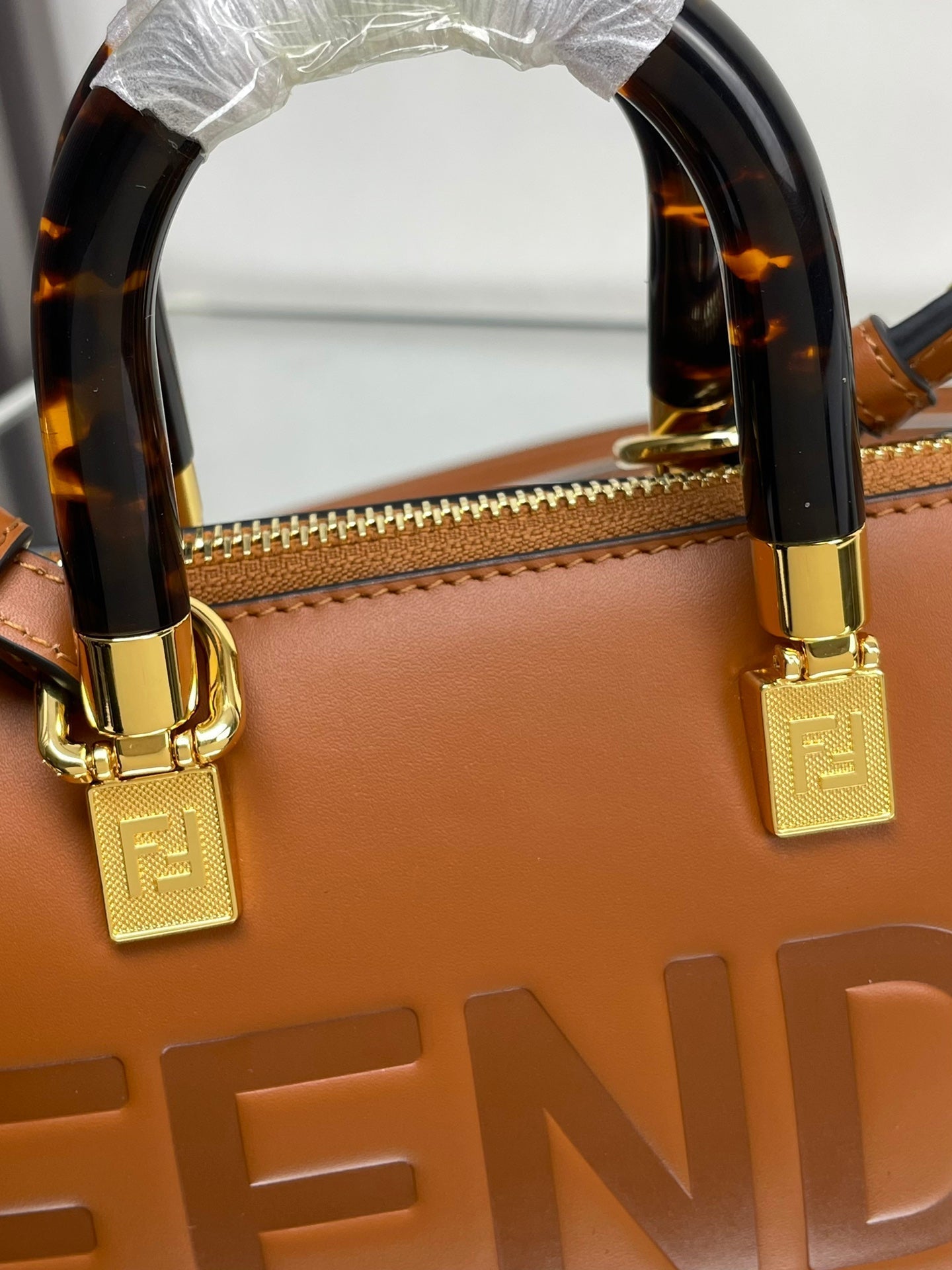 FENDI BY THE WAY MINI 18 IN BURNT ORANGE EMBOSSED CALFSKIN GOLD HARDWARE