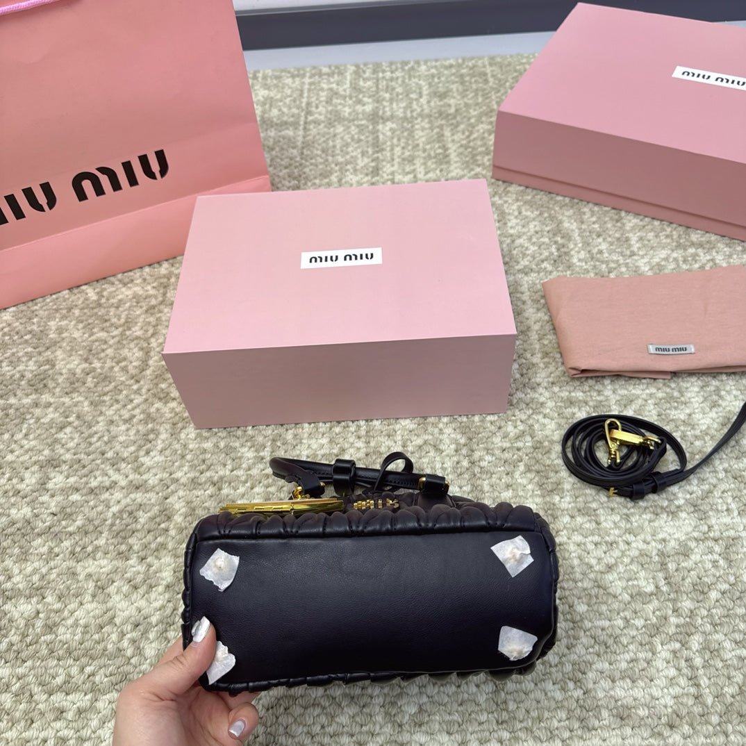 MIU MIU HOBO 20 BAG IN BLACK LAMBSKIN