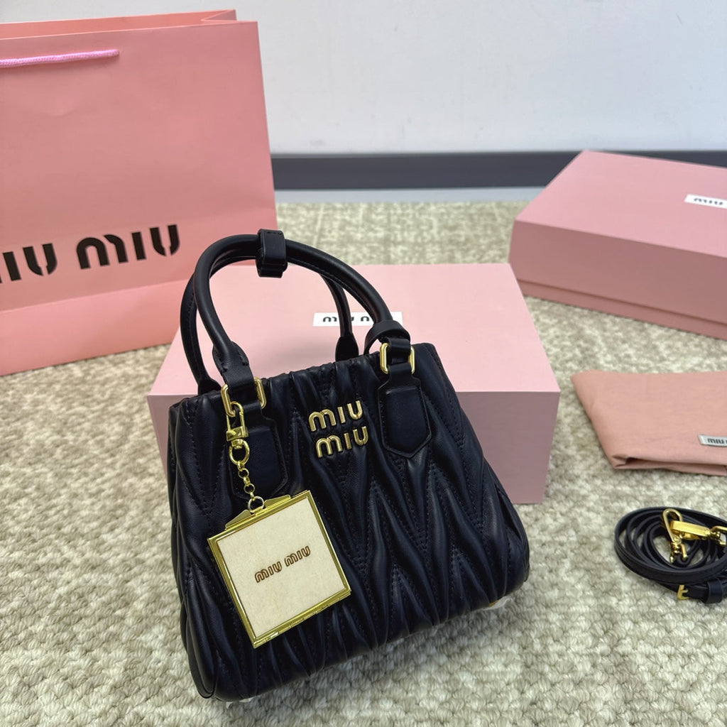 MIU MIU HOBO 20 BAG IN BLACK LAMBSKIN