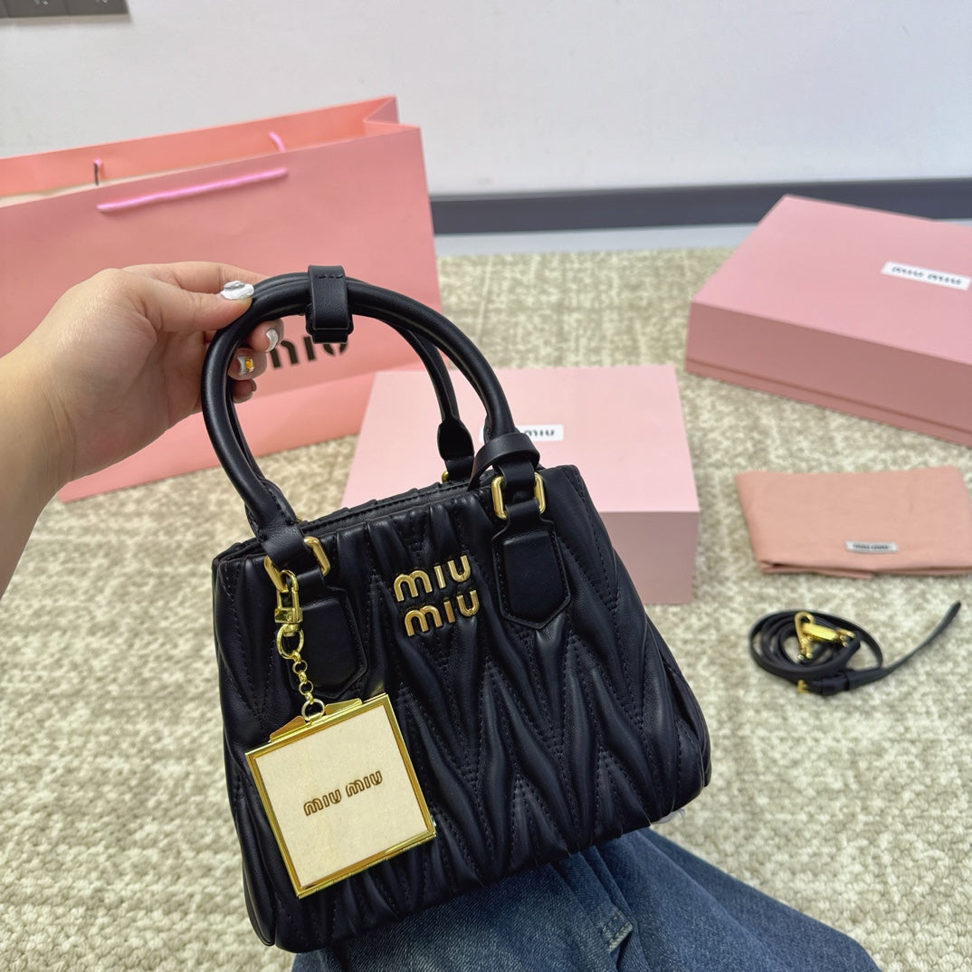 MIU MIU HOBO 20 BAG IN BLACK LAMBSKIN