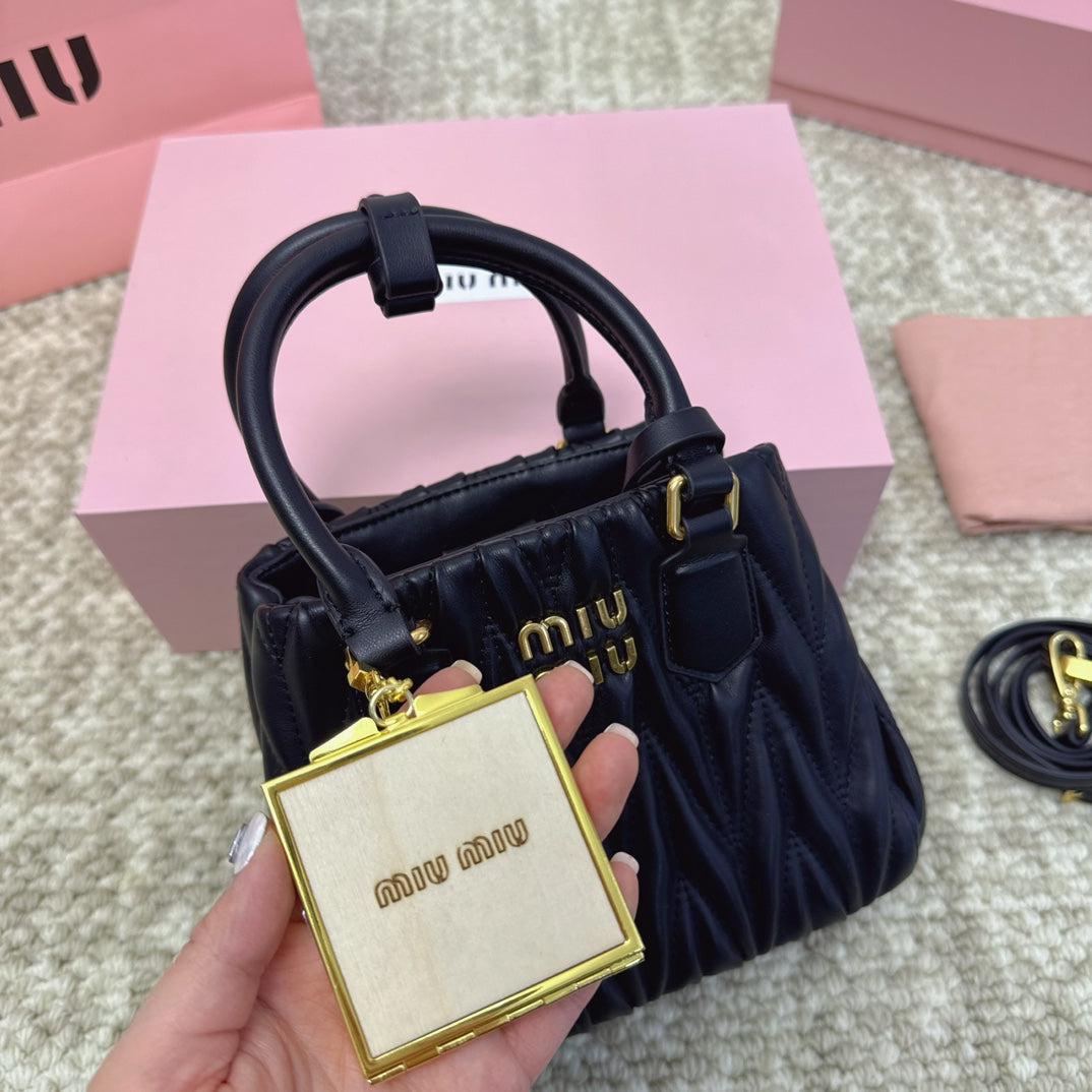 MIU MIU HOBO 20 BAG IN BLACK LAMBSKIN
