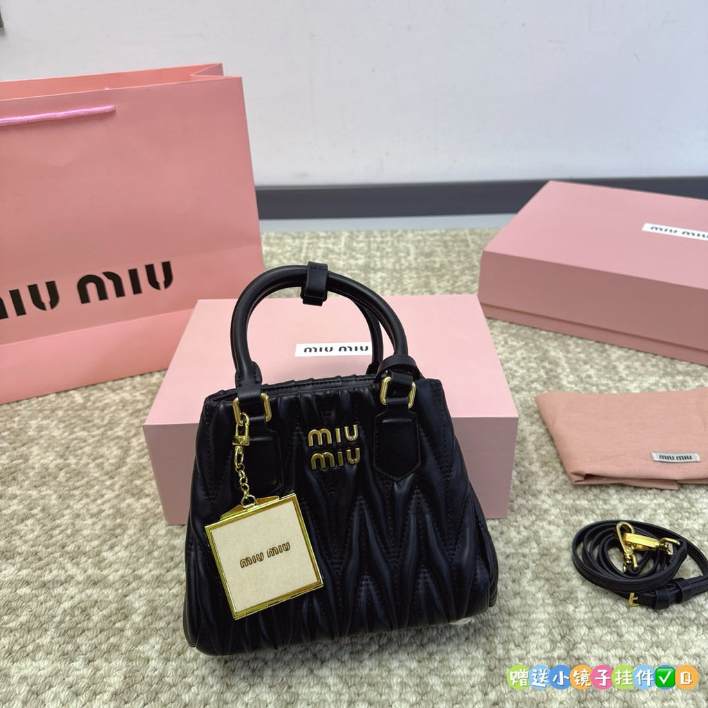 MIU MIU HOBO 20 BAG IN BLACK LAMBSKIN
