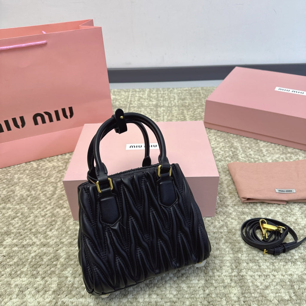 MIU MIU HOBO 20 BAG IN BLACK LAMBSKIN