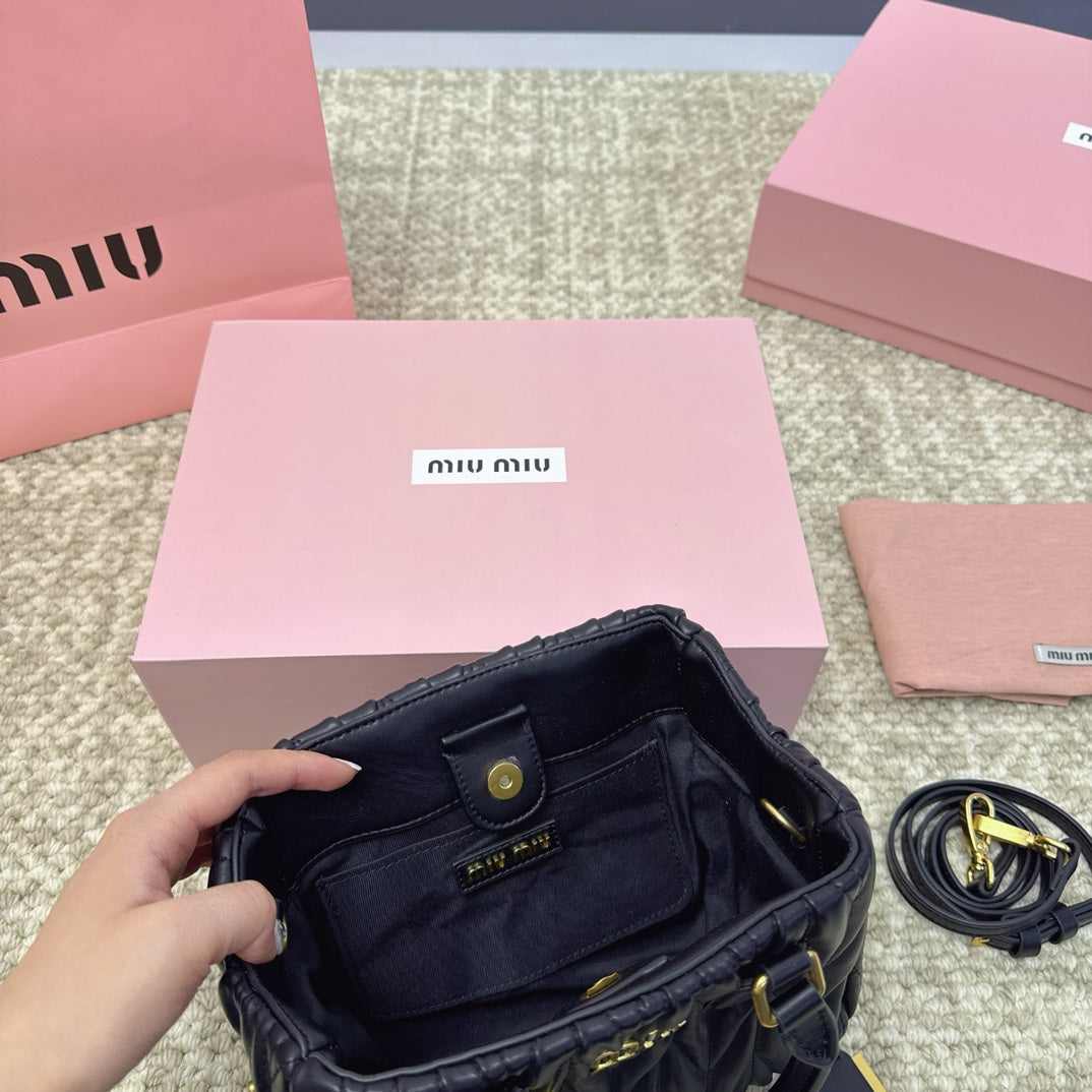 MIU MIU HOBO 20 BAG IN BLACK LAMBSKIN