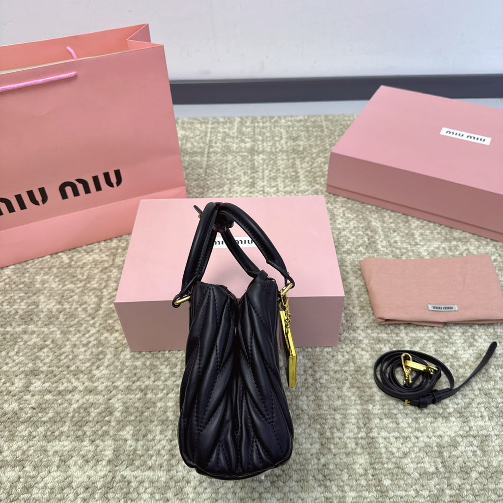 MIU MIU HOBO 20 BAG IN BLACK LAMBSKIN
