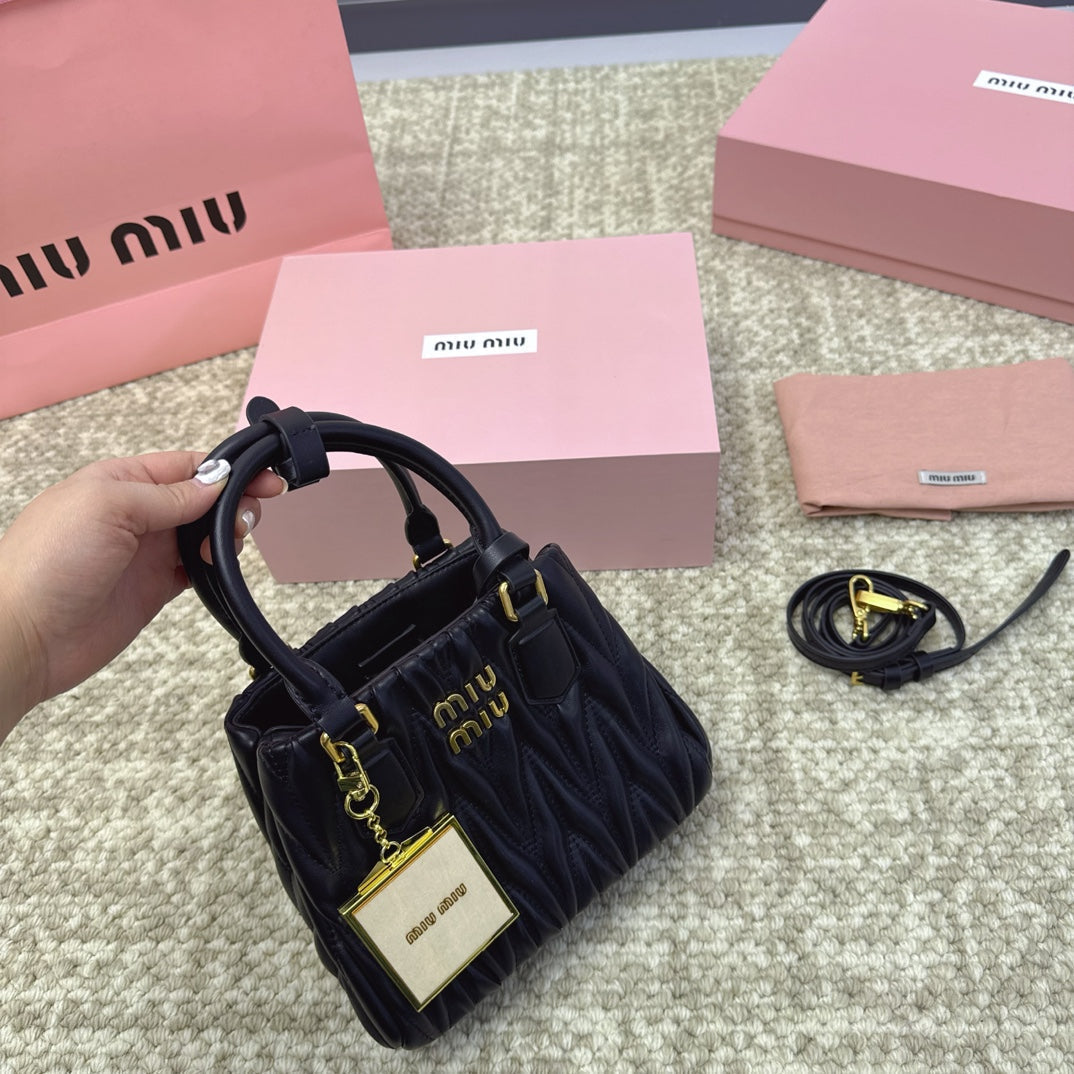 MIU MIU HOBO 20 BAG IN BLACK LAMBSKIN