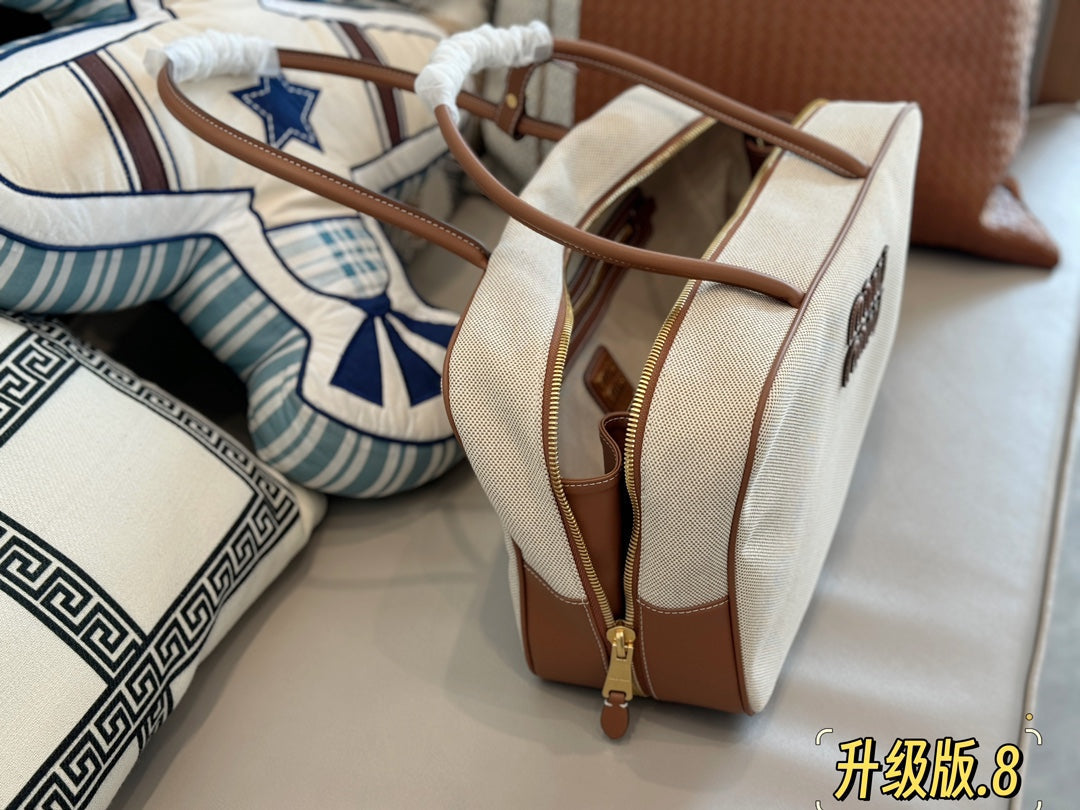 MIU MIU TOP - HANDLE 35 BAG IN  BEIGE CANVAS