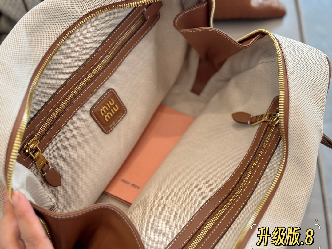 MIU MIU TOP - HANDLE 35 BAG IN  BEIGE CANVAS