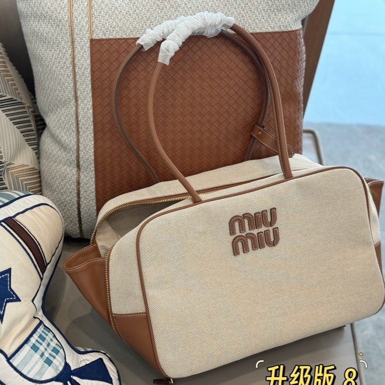 MIU MIU TOP - HANDLE 35 BAG IN  BEIGE CANVAS