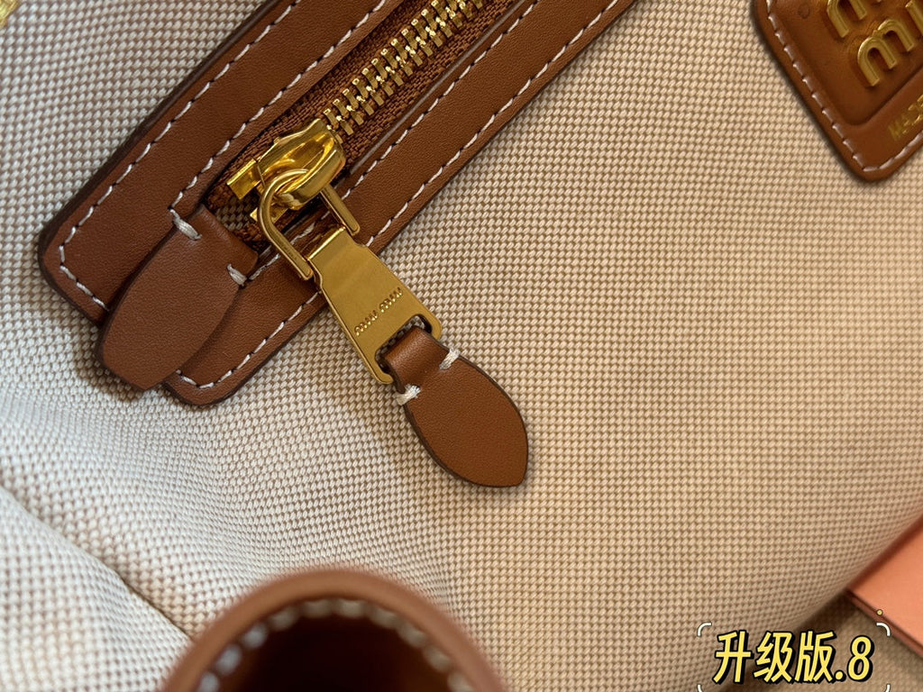 MIU MIU TOP - HANDLE 35 BAG IN  BEIGE CANVAS