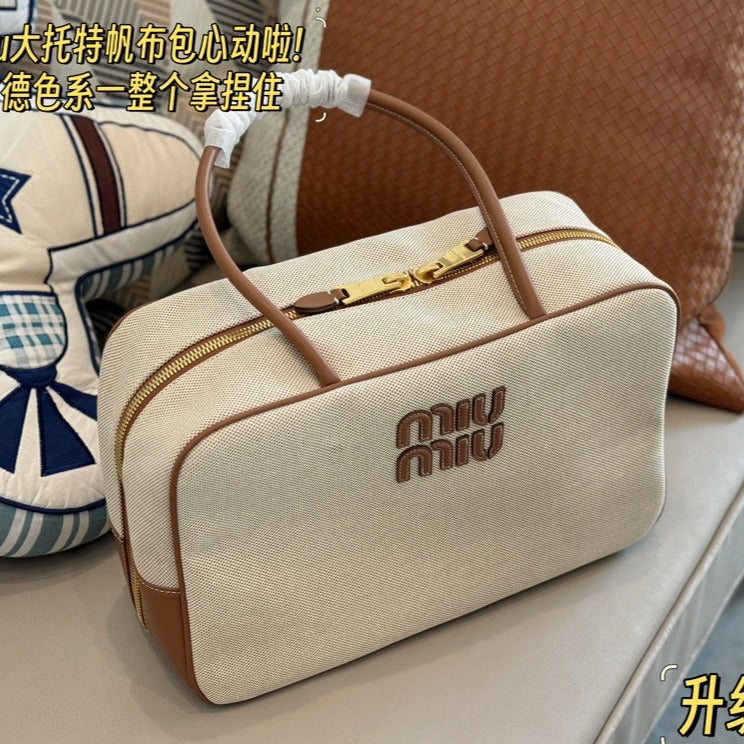 MIU MIU TOP - HANDLE 35 BAG IN  BEIGE CANVAS