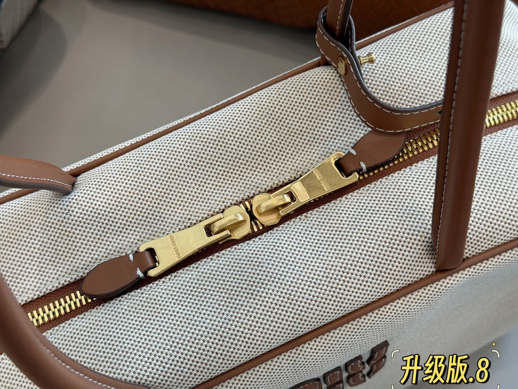 MIU MIU TOP - HANDLE 35 BAG IN  BEIGE CANVAS