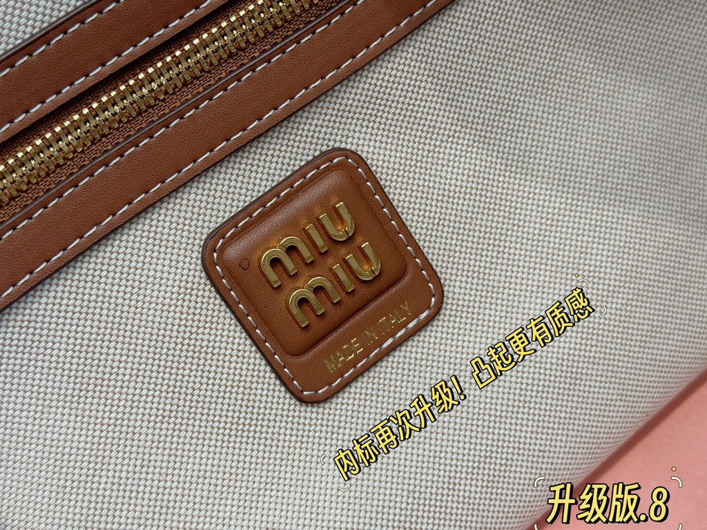 MIU MIU TOP - HANDLE 35 BAG IN  BEIGE CANVAS
