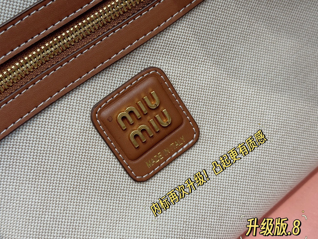 MIU MIU TOP - HANDLE 35 BAG IN  BEIGE CANVAS