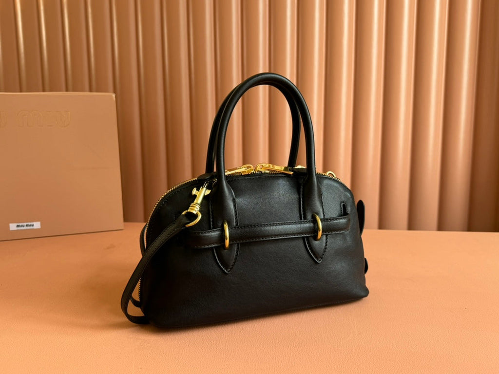 MIU MIU AVENTURE NAPPA BAG 28 IN BLACK LAMBSKIN GOLD HARDWARE