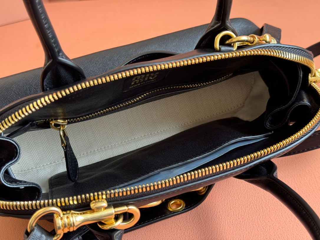 MIU MIU AVENTURE NAPPA BAG 28 IN BLACK LAMBSKIN GOLD HARDWARE