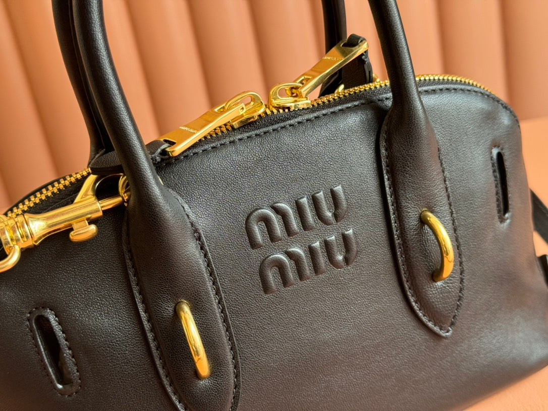 MIU MIU AVENTURE NAPPA BAG 28 IN BLACK LAMBSKIN GOLD HARDWARE