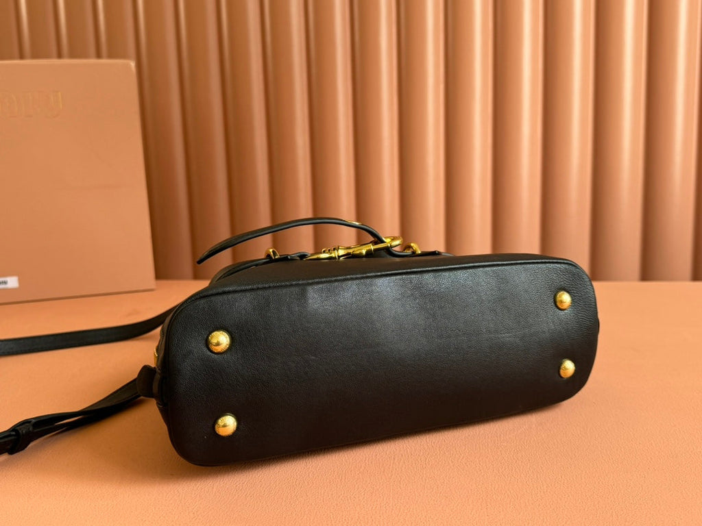 MIU MIU AVENTURE NAPPA BAG 28 IN BLACK LAMBSKIN GOLD HARDWARE