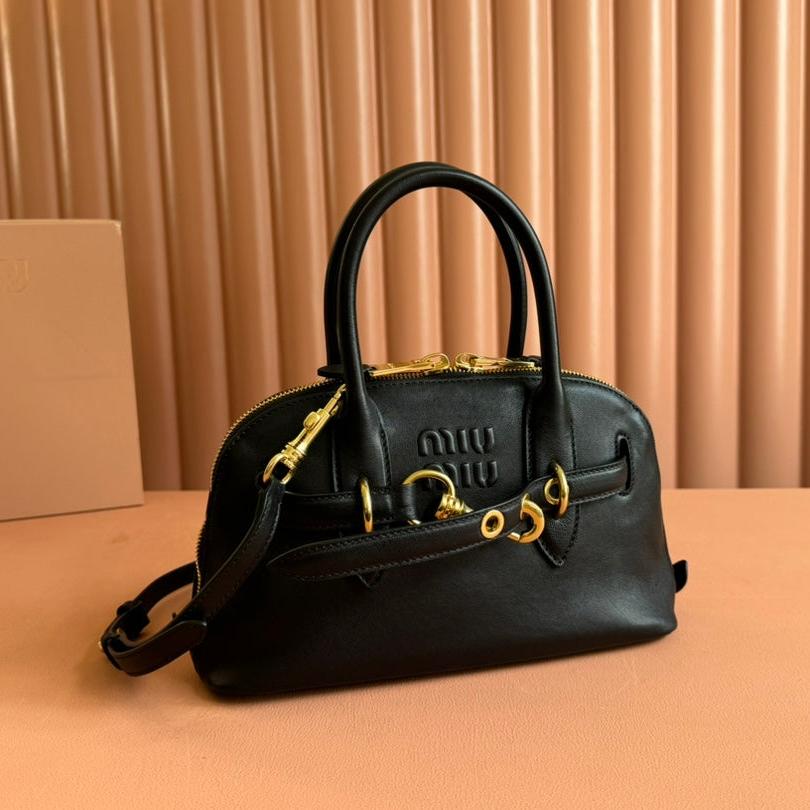 MIU MIU AVENTURE NAPPA BAG 28 IN BLACK LAMBSKIN GOLD HARDWARE