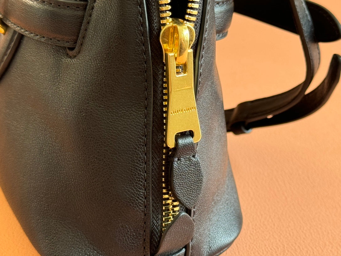 MIU MIU AVENTURE NAPPA BAG 28 IN BLACK LAMBSKIN GOLD HARDWARE