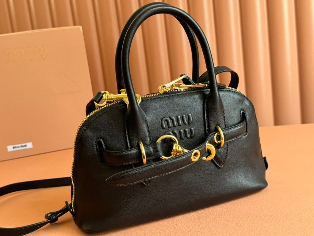 MIU MIU AVENTURE NAPPA BAG 28 IN BLACK LAMBSKIN GOLD HARDWARE