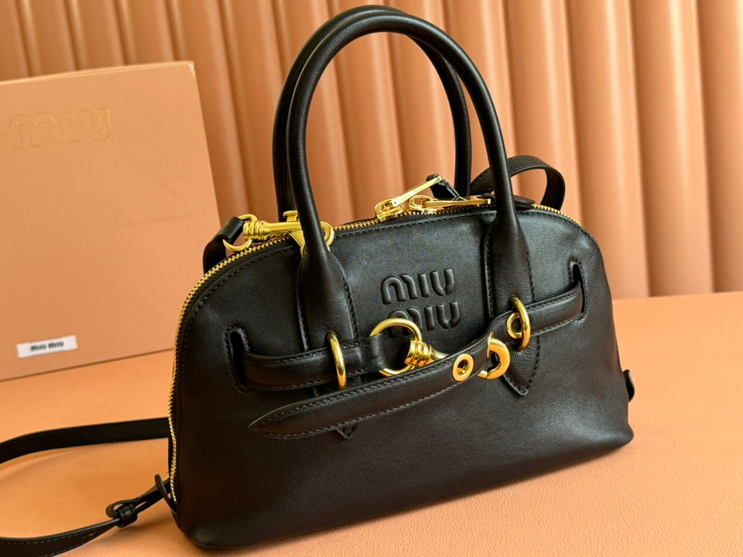MIU MIU AVENTURE NAPPA BAG 28 IN BLACK LAMBSKIN GOLD HARDWARE