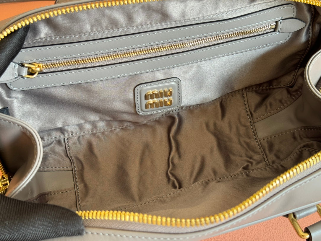 MIU MIU ARCADIE BAG 27 IN DARK GREY SHINY CALFSKIN