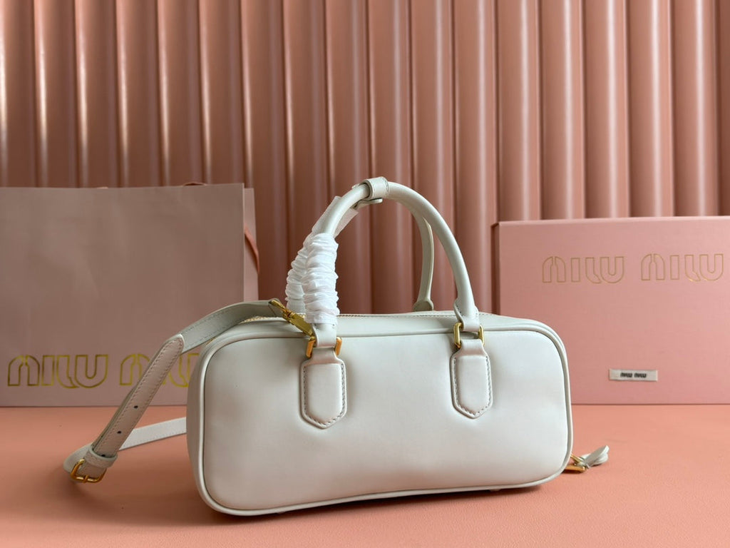 MIU MIU ARCADIE BAG 27 IN WHITE CALFSKIN EMBOSSED LOGO