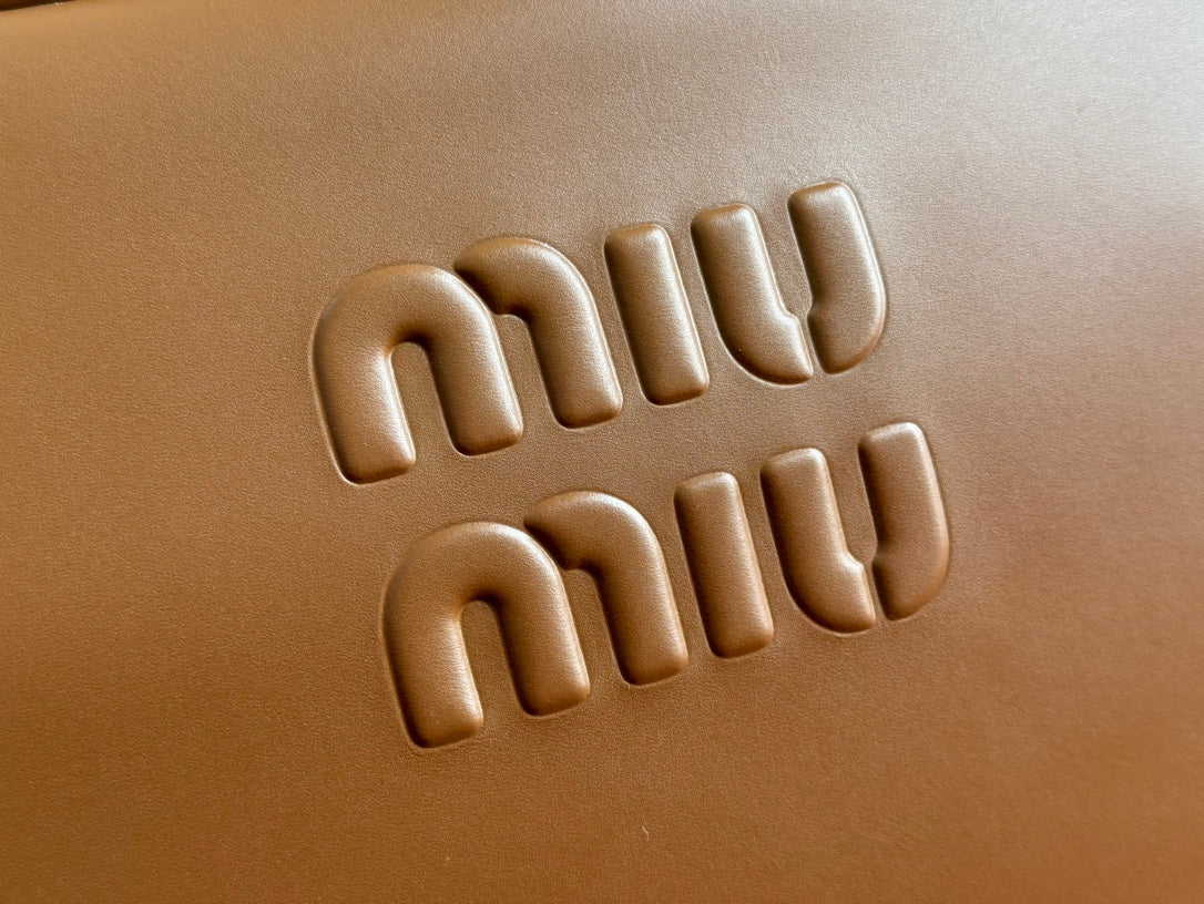 MIU MIU BEAU TOP HANDLE BAG 34 IN TAWNY BROWN SMOOTH CALFSKIN