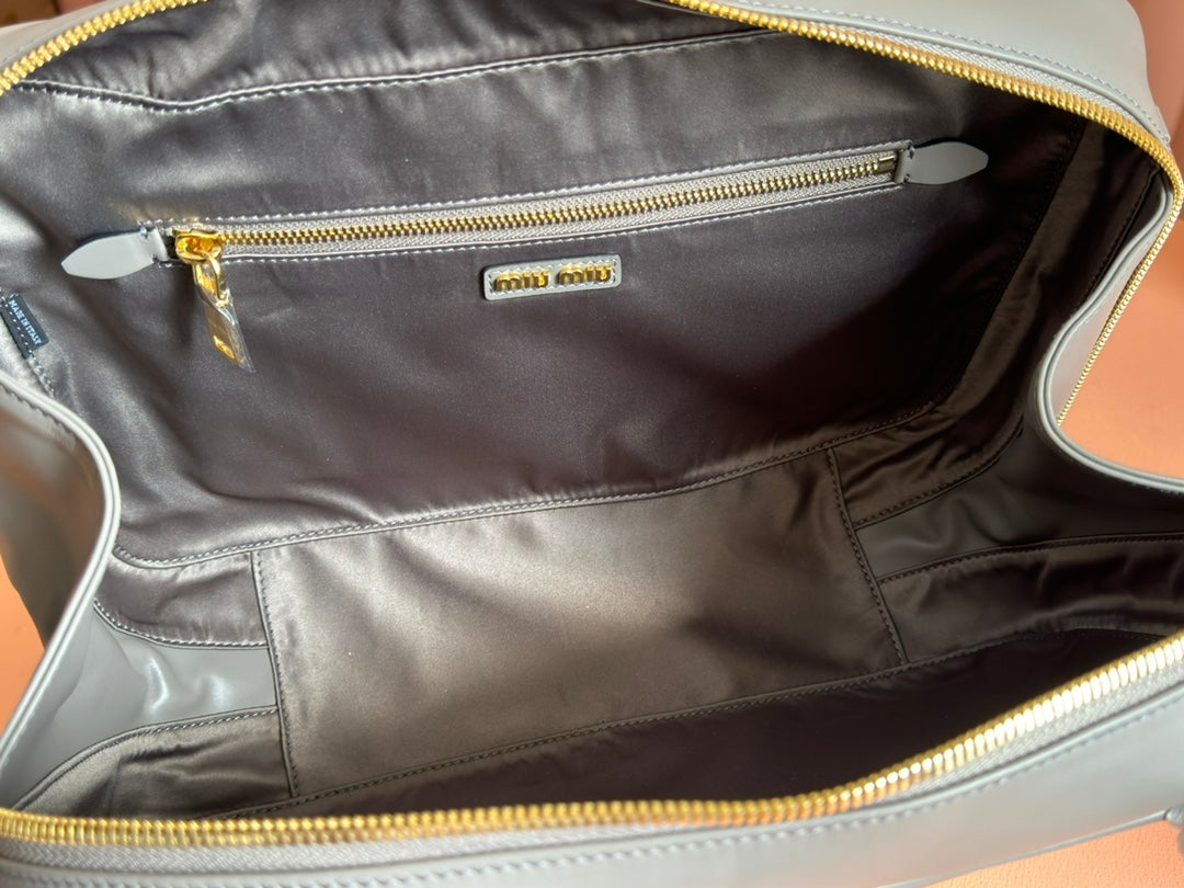 MIU MIU BEAU TOP HANDLE BAG 34 IN DARK GREY SMOOTH CALFSKIN